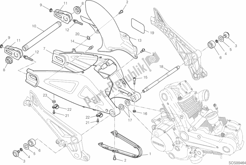 All parts for the Swing Arm of the Ducati Monster 795 Thailand 2014